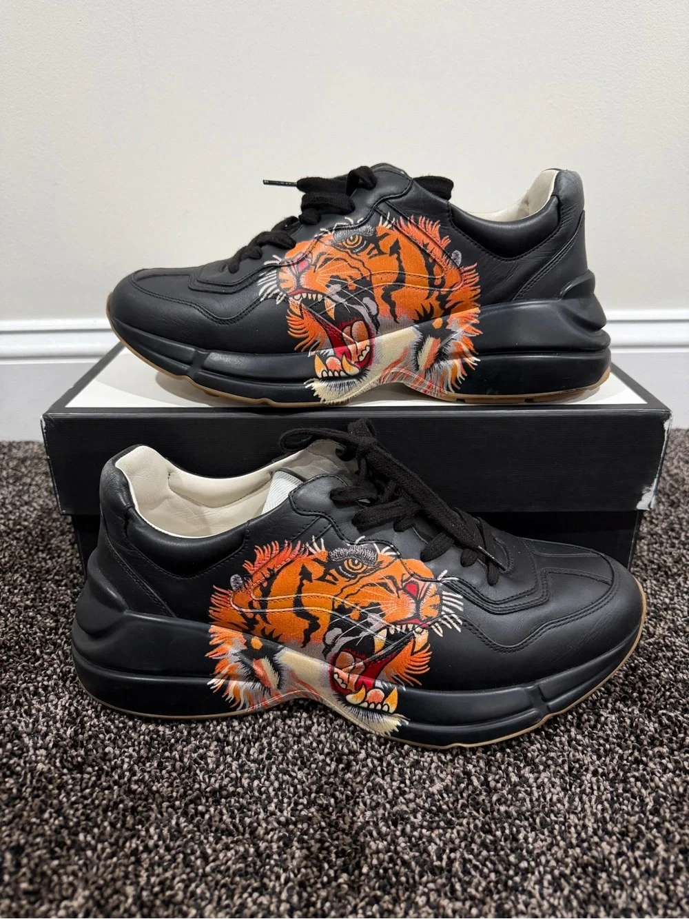 Gucci Rhyton 2020 Tiger Black Leather Low Top Sneakers